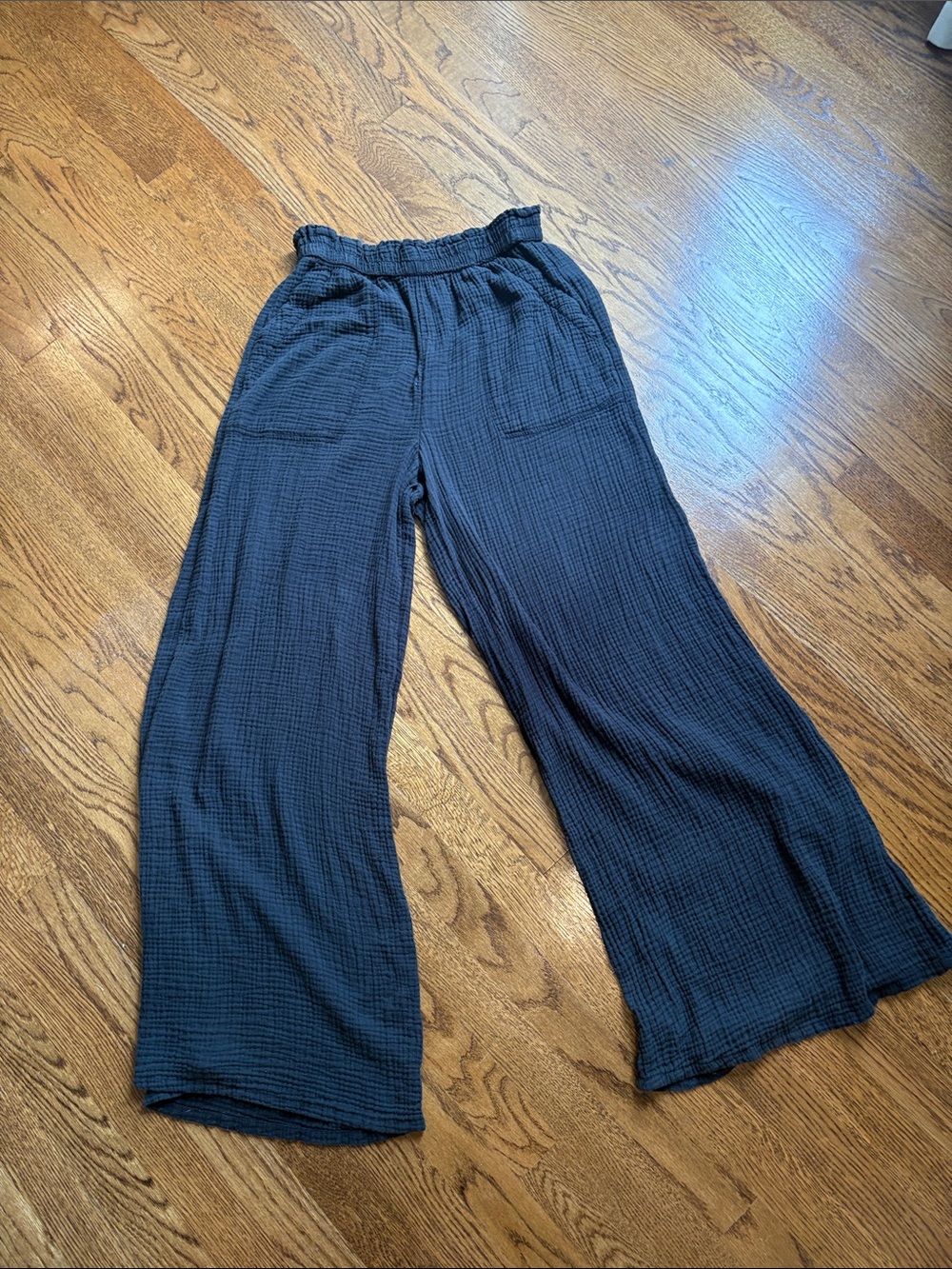Aerie WWide Leg Textured Pull-On Pants - Black